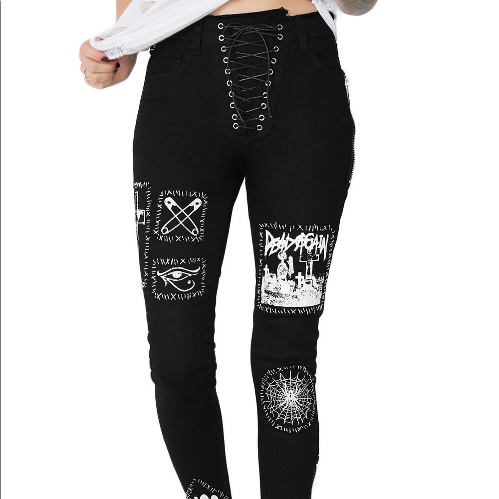 Stitch Bitch Lace Up Patch Jeans